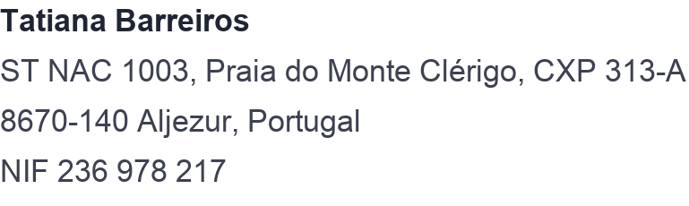 Nome, morada e NIF da prestadora do serviço